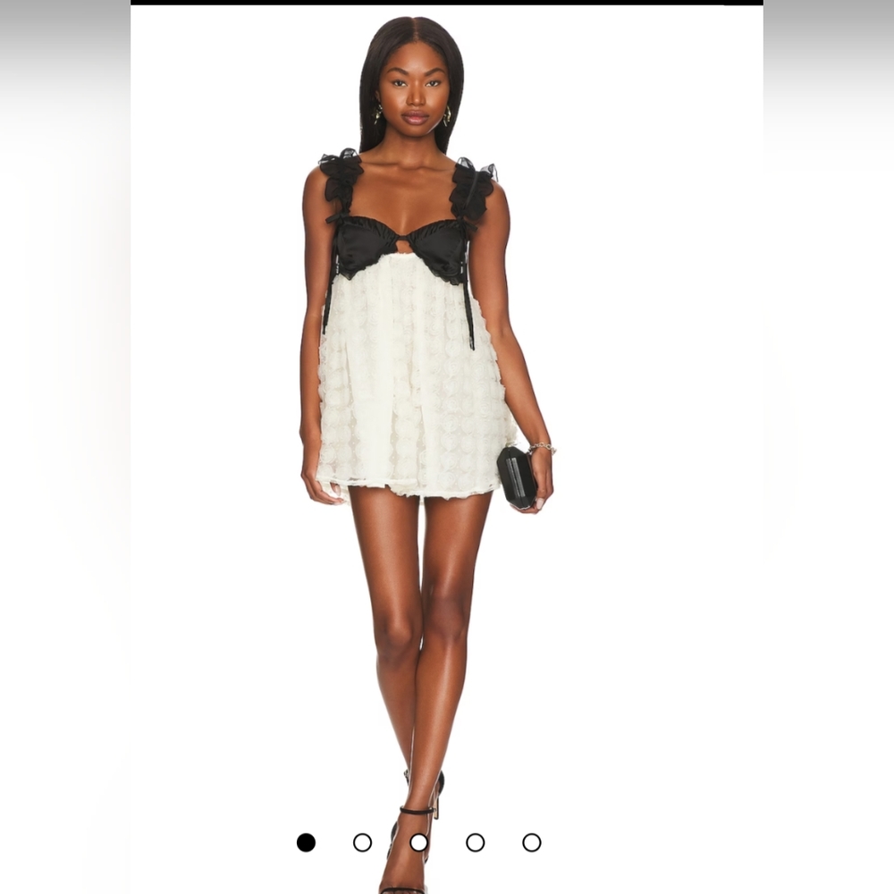White Frill Black Strap white rose mini dress, XS